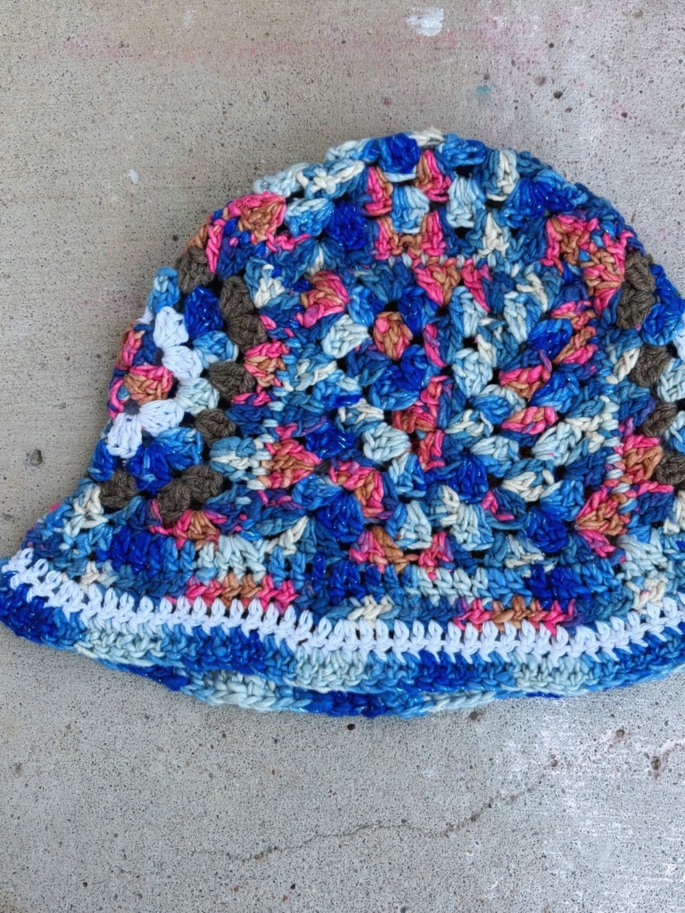 Handmade Crochet Granny Square Bucket Hat in Blue, Pink, and Brown